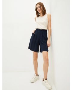 Elastic Waist Plain Pocket Detailed Viscose Women's Shorts