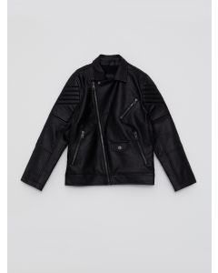 Shirt Neck Faux Leather Boy Coat