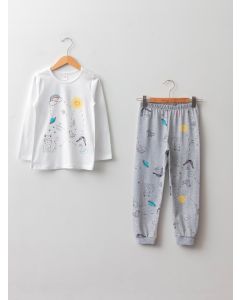 Crew Neck Printed Long Sleeve Girl Pajama Set