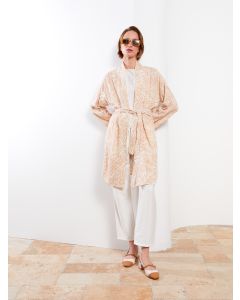 Shawl Collar Floral Long Sleeve Viscose Women's Kimono