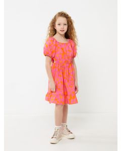 Square Neck Patterned Short Sleeve Girls' Dress