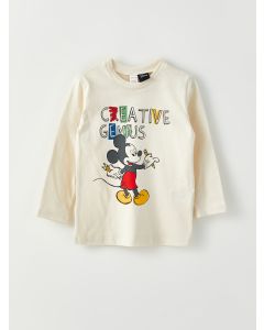 Crew Neck Long Sleeve Mickey Mouse Printed Baby Boy T-Shirt