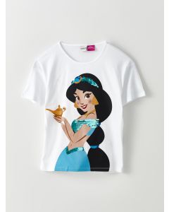 Crew Neck Disney Princess Printed Short Sleeve Cotton Girls' T-Shirt