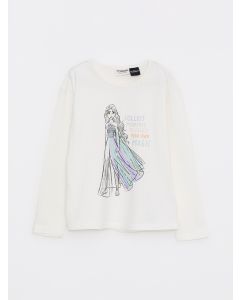 Crew Neck Elsa Printed Long Sleeve Cotton Girl T-shirt