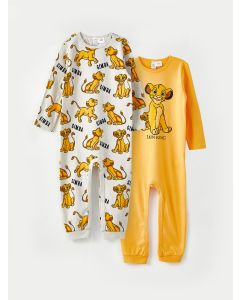 Crew Neck The Lion King Printed Long Sleeve Baby Boy Rompers 2 Pack