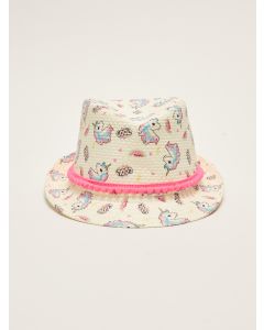 Printed Girl Straw Fedora Hat