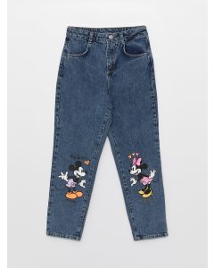 Mom Fit Minnie and Mickey Mouse Printed Girl Jeans