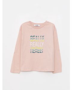 Crew Neck Printed Long Sleeve Cotton Girl T-shirt