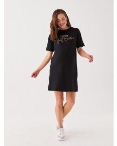 Crew Neck Printed Short Sleeve Maternity Dress