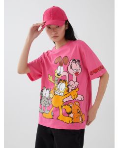 Crew Neck Garfield Printed Short Sleeve Oversize Women's T-Shirt