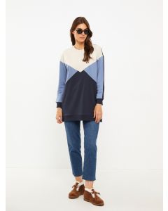 Crew Neck Long Sleeve Women's Tunic with Color Block