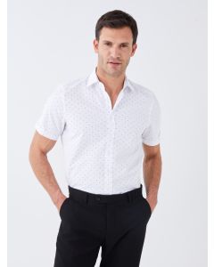 Regular Fit Short Sleeve Patterned Poplin Men's Shirt