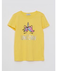 Crew Neck Printed Short Sleeve Girl T-shirt