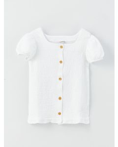 Square Collar Basic Short Sleeve Girls' Blouse