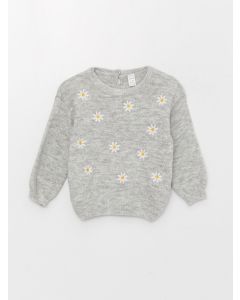 Crew Neck Embroidered Baby Girl Knitwear Sweater