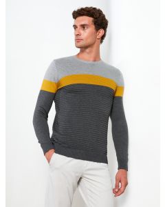 Crew Neck Long Sleeve Men's Tricot Sweater with Color Block