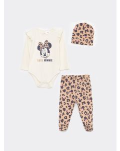 Crew Neck Long Sleeve Minnie Mouse Printed Baby Girl 3 Pieces Set