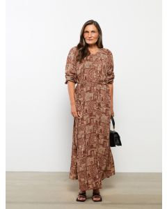 Crew Neck Patterned Long Sleeve Viscose Women's Dress