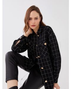 Patterned Long Sleeve Tweed Oversize Women's Shirt Jacket