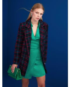 Front Button Closure Plaid Long Sleeve Tweed Women's Blazer Jacket