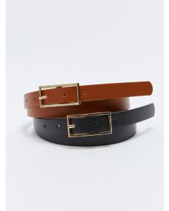 Leather Look Flat Thin Women's Belt 2-Pack