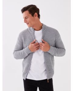 Standard Fit Turtle Neck Long Sleeve Men's Tricot Cardigan