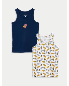 Crew Neck Printed Cotton Boy Singlet 2-Pack