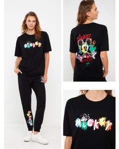 Crew Neck Mickey Mouse Printed Short Sleeve Women's T-shirt