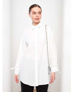 Shirt Collar Stone Embroidered Long Sleeve Women's Tunic