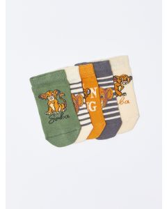 Lion King Patterned Baby Boy Booties Socks 5 Pack