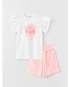 Crew Neck Printed Girl's T-Shirt and Shorts