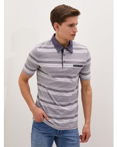 Polo Neck Short Sleeve Striped Combed Cotton Men's T-Shirt