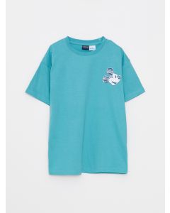 Crew Neck Mickey Mouse Printed Short Sleeve Cotton Boy T-Shirt