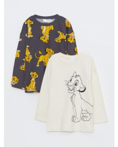 Crew Neck Long Sleeve Lion King Printed Cotton Baby Boy T-shirt 2-Pack