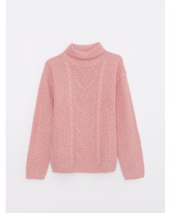 Turtleneck Self Patterned Long Sleeve Girl Tricot Sweater