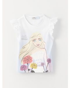 Crew Neck Elsa Printed Short Sleeve Girls T-Shirt