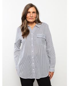 Striped Shirt Collar Long Sleeve Cotton Women's Tunic