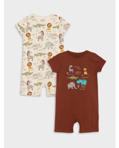 Crew Neck Short Sleeve Printed Baby Boy Rompers 2 Pack