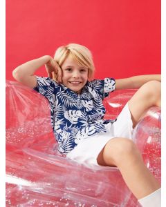 Patterned Short Sleeve Boy Shirt and Shorts