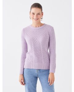 Crew Neck Ajour Long Sleeve Women's Tricot Sweater