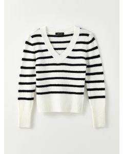 V-Neck Striped Long Sleeve Women's Knitwear Sweater