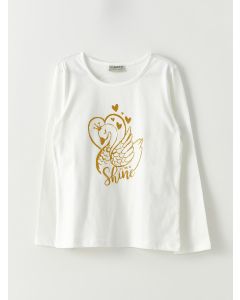 Crew Neck Printed Long Sleeve Cotton Girl T-shirt