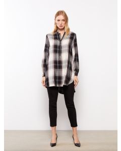 Shirt Neck Plaid Long Sleeve Viscose Women's Tunic