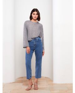 High Waisted Straight Fit Women's Denim Trousers