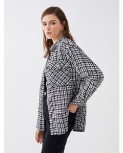 Patterned Long Sleeve Oversize Tweed Women's Shirt Jacket