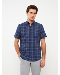 Regular Fit Short Sleeve Plaid Poplin Men's Shirt