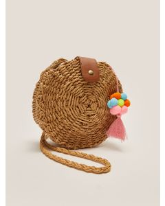 Tassel Detailed Girl Straw Crossbody Bag