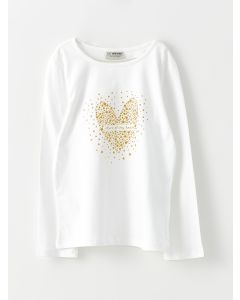 Crew Neck Printed Long Sleeve Cotton Girl T-shirt