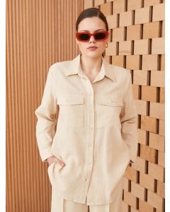 Shirt Collar Straight Long Sleeve Muslin Women's Tunic