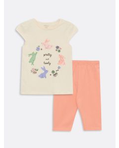 Crew Neck Printed Baby Girl Pajamas Set